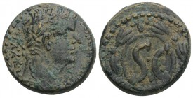 Roman Provincial 
Tiberius Æ Semis of Antioch, Seleucis and Pieria. Dated CY 33 = AD 31/2. 8.3gr 21.2mm
 TI CAESAR AVG TR [POT XXXIII], laureate head ...
