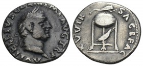Roman Imperial Coins 
VITELLIUS (69). Denarius. Rome. 2.8gr. 18.3mm
Obv: A VITELLIVS GERM IMP AVG TR P. Laureate head right. Rev: XV VIR SACR FAC. Tri...