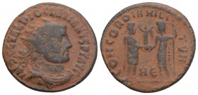 Roman Imperial 
Diocletian Æ Antoninianus. Heraclea, AD 295/296. 2.5gr 20.5mm
IMP C C VAL DIOCLETIANVS PF AVG, radiate, draped and cuirassed bust righ...