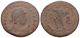 Roman Imperial
 Valentinianus II (375-392) - AE (Constantinople AD 375-378 3.9gr 22.1mm
Helmeted, pearl-diademed, draped and cuirassed bust right with...