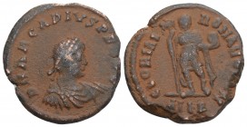 Roman Imperial
Arcadius Ӕ Nummus. Alexandria, AD 392-395. 4.4gr 21.5mm
 D N ARCADIVS P F AVG, pearl-diademed, draped and cuirassed bust right / GLORIA...