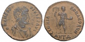 Roman Imperial 
Theodosius I. AD 379-395. Struck AD 392-395. Antioch Maiorina Æ 4.1gr 22.4mm. 
D N THEODOSIVS P F AVG, pearl-diademed, draped, and cui...