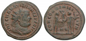 Roman Imperial 
Maximian Æ Radiate. Cyzicus, AD 295-299. 4gr 23.5mm
IMP C M A MAXIMIANVS P F AVG, radiate, draped, cuirassed bust to right / CONCORDIA...
