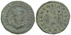 Roman Imperial
Carinus Æ Antoninianus. Kyzikos, AD 284. 4.1gr 22mm
IMP M AVR CARINVS PF AVG, Radiate, draped and cuirassed bust right / CLEMENTIA TEMP...