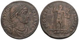 Roman Imperial
Jovianus, 363-364. Nummus. Antiochia ad Orontem. 8.3gr 27.4mm
D N IOVIANVS P F AVG. Diademed, draped and cuirassed bust right // VICTOR...