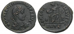 Roman Imperial
Valentinian II. A.D. 375-392. AE. Antioch mint, struck A.D. 2.4gr. 18.4mm
D N VALENTINIANVS P F AVG, pearl diademed, draped and cuirass...