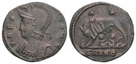Roman Imperial
City Commemorative Æ. Struck under Constantine I. Antioch, AD 330-335. 1.9gr. 17mm
VRBS ROMA, helmeted bust of Roma to left, wearing im...