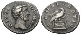 Roman Imperial
Divus Antoninus Pius AR Denarius. Rome, after AD 161. 2.8gr. 19.1mm
DIVVS ANTONINVS, bare head to right / CONSECRATIO, eagle standing t...