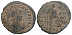 Roman Imperial
Arcadius Æ24. Constantinople, AD 383-388. 4gr 23mm
D N ARCADIVS P F AVGVSTVS, pearl-diademed, draped and cuirassed bust right / VIRTVS ...