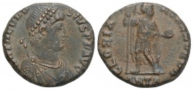 Roman Imperial 
Theodosius I. A.D. 379-395. Æ. Antioch mint, A.D. 392-395. 6.7gr 20mm
DN THEODOSIVS PF AVG , pearl-diademed, draped, and cuirassed bus...