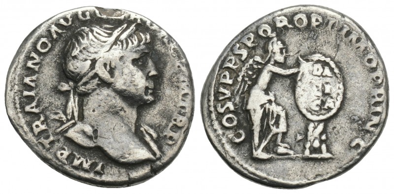 Roman Imperial Coins 
Trajan - Victory Inscribing Shield Denarius 111 AD. Rome m...