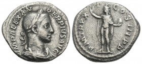 Roman Imperial Alexander Severus 222-235. Denarius Rome. 3.3GR 19.6MM
Laureate bust to the right, IMP ALEXANDER PIVS AVG / Sol stands with globe to th...