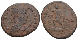 Roman Imperial
Theodosius I BI 23mm. Antioch, AD 379-383. 5.6gr 23.5mm
D N THEODOSIVS P F AVG, pearl-diademed, helmeted, draped and cuirassed bust to ...
