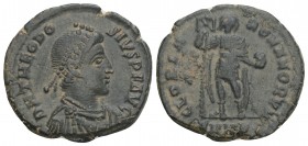 Roman Imperial 
Theodosius I (379-395). Æ (22mm, 4.80g, 6h). Cyzicus, 392-5. 4.1gr 20.8mm
Pearl-diademed, draped, and cuirassed bust r. R/ Theodosius ...