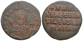 Byzantine 
Constantine VII and Romanus I AD 913-959. Constantinople Follis or 40 Nummi Æ 5.9gr 25.1mm
 +RWMAh bASILEVS RWM, crowned, bearded, facing b...
