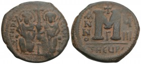 Byzantine 
Justin II and Sophia AD 565-578. Dated RY 9=AD 573/4. 
Theoupolis (Antioch) Follis Æ 11.3gr 29.5mm
 Justin and Sophia seated facing on doub...