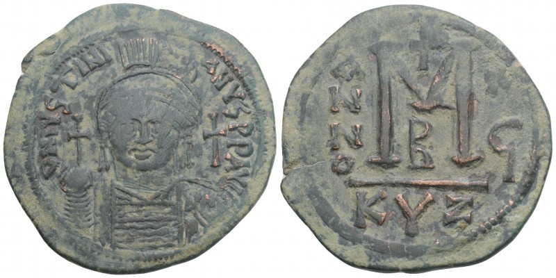 Byzantine Coins
JUSTINIAN I (527-565). Follis. Kyzikos. 20 gr 38.5mm
Obv: D N YS...