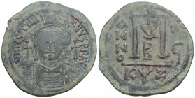 Byzantine Coins
JUSTINIAN I (527-565). Follis. Kyzikos. 20 gr 38.5mm
Obv: D N YSTINIANYS P P AVI. Helmeted and cuirassed bust facing, holding globus c...