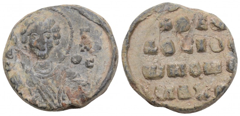 BYZANTINE 
LEAD SEALS. Uncertain (10th-13th centuries). 9.2gr. 21.7mm
Obv: Facin...