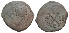 Byzantine
Maurice Tiberius AD 582 -602. Dated RY 9 (590/91). Theoupolis (Antioch)
Decanummium Æ 2.9gr. 20.5mm