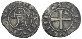 Medieval World
 Bohemond III AD 1163-1201. Antioch Denier AR 0.8gr. 17mm
+ BOAMVNDVS, helmeted bust of Bohémond to left, between crescent and star / +...