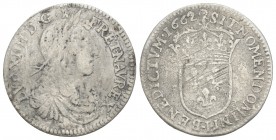 FRANCE. Louis XIV (1643-1715). 1/12 Écu (1662 A). Paris. 2.1gr 20.7mm
Obv: LVD XIIII D G FR ET NAV REX.
Laureate, draped and cuirassed bust right.
Rev...
