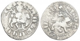Medieval World 
Cilician Armenia. Levon III. 1301-1307. 2.2gr 20.5mm
Levon III crowned, riding on horseback to right, holding sceptre ending in cross,...
