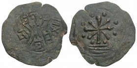 CRUSADERS. Uncertain. Ae (Circa 1100-1150). 1.8gr. 22.4mm
Obv: Nimbate bust of Christ facing.
Rev: Jewelled cross set on three steps; pellets around.
...