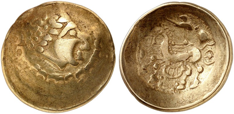 KELTISCHE MÜNZEN. GALLIEN. - Helvetii. 
Blaßgoldstater. Apollonkopf / Pferd mit...