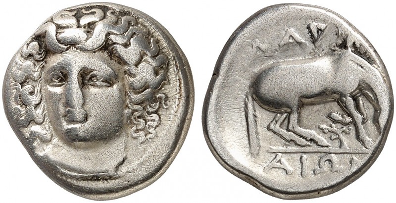 GRIECHISCHE MÜNZEN. THESSALIEN. - Larisa. 
Drachme, um 400 v. Chr. Köpf der Nym...