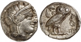 GRIECHISCHE MÜNZEN. ATTIKA. - Athenai. 
Tetradrachme, 449 - 413 v. Chr. Athenakopf / Eule. S. 2526 17,20 g vz