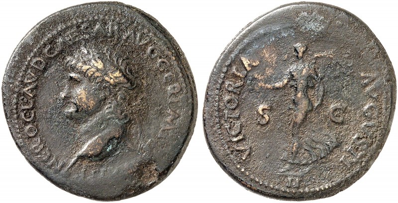 RÖMISCHE MÜNZEN. RÖMISCHE KAISERZEIT. Nero, 54 - 68. 
Dupondius. Belorbeerte Bü...