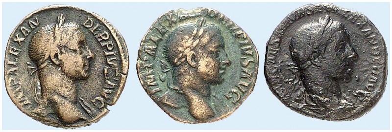 RÖMISCHE MÜNZEN. RÖMISCHE KAISERZEIT. Severus Alexander, 222 - 235. 
Lot von 3 ...