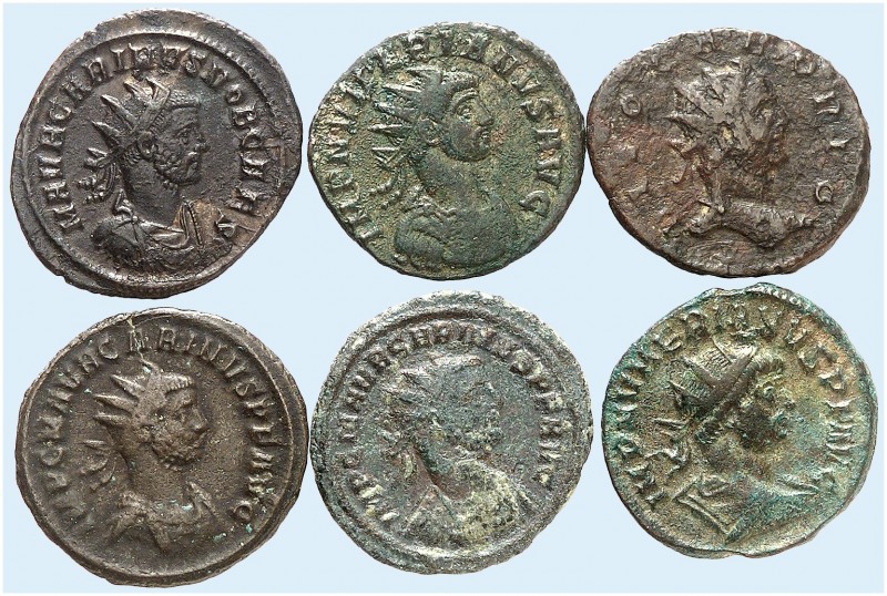 RÖMISCHE MÜNZEN. RÖMISCHE KAISERZEIT. Carus, 282 - 283. 
Lot von 6 Stück: Anton...