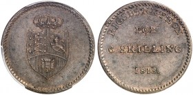 EUROPA. DÄNEMARK. Frederik VI., 1808-1839. 
6 Skilling 1813, Rigsbanktegn. Hede 20 PCGS AU 58, vz - prfr