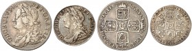 EUROPA. ENGLAND. George II., 1727-1760. 
Lot von 2 Stück: 6 Pence 1741, Shilling 1758. S. 3708, 3704 ss, f. ss