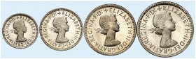 EUROPA. ENGLAND. Elizabeth II. seit 1952. 
Lot von 4 Stück: 1 Penny, 2, 3, 4 Pence 1958, Maundy Set. S. 4131 f. St