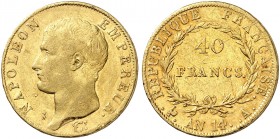 EUROPA. FRANKREICH. - Königreich. Napoléon I., 1804-1814. 
40 Francs AN 14 (1805-1806), A - Paris. Friedb. 481, Gad. 1081, Schlumb. 8 Gold kl. Rdf., ...