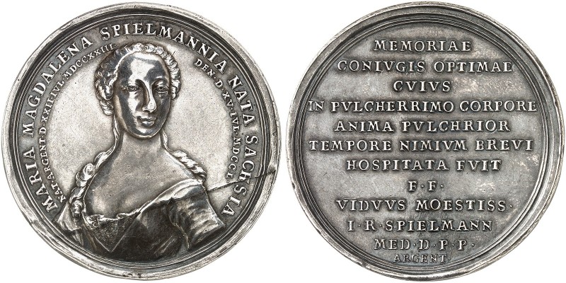 EUROPA. - STRASBOURG. - Stadt. 
Silbermedaille 1750 (unsigniert, 44,4 mm), auf ...