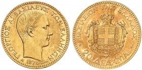 EUROPA. GRIECHENLAND. Georg I., 1863-1913. 
20 Drachmen 1876, Paris. Friedb. 15, Divo 46, Schlumb. 6 Gold ss