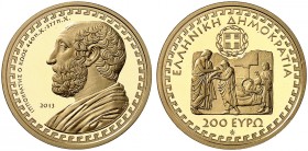 EUROPA. GRIECHENLAND. - Republik seit 1974. 
200 Euro 2013, Hippokrates. Friedb. 50 Gold in Originaletui mit Zertifikat, PP