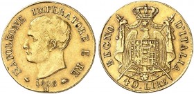 EUROPA. ITALIEN. - Königreich. Napoleon I., 1805-1814. 
40 Lire 1808, Mailand. Friedb. 5, Pagani 11, Gad. 19, Schlumb. 5 Gold ss