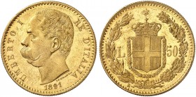 EUROPA. ITALIEN. - Königreich. Umberto I., 1878-1900. 
50 Lire 1891, Rom. Friedb. 20, Pagani 574, Schlumb. 62 Gold, RR ! vz