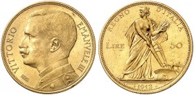 EUROPA. ITALIEN. - Königreich. Victor Emanuel III., 1900-1946. 
50 Lire 1912, Rom. Friedb. 27, Pagani 653, Schlumb. 92 Gold vz