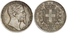 EUROPA. - SARDINIEN. Victor Emanuel II., 1849-1861. 
5 Lire 1854, Turin. Dav. 137, Pagani 378 kl. Rdf., ss