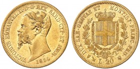 EUROPA. - SARDINIEN. Victor Emanuel II., 1849-1861. 
20 Lire 1854, Genua. Friedb. 1147, Pagani 345, Schlumb. 296 Gold ss - vz