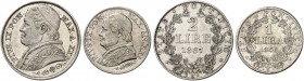 EUROPA. - VATIKAN. Pius IX., 1846-1878. 
Lot von 2 Stück: Lira 1866, AN XXI, 2 Lire 1867, A XXII, Rom. Pagani 568, 558, Munt. 53a, 48b vz, vz aus PP