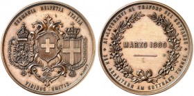 EUROPA. - ZUG. Medaille. 
Bronzemedaille 1880 (von H. Bovy, 37,5 mm), auf den Durchstich des St. Gotthard Tunnels. Drei Wappen / Schrift. Schweizer M...
