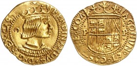 EUROPA. SPANIEN - ARAGON. - Königreich. Fernando II., 1479-1516. 
Dukat o. J., Perpignan. Friedb. 32, C. C. - , Calico 38 Gold, RR ! l. Prägeschwäche...