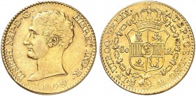 EUROPA. SPANIEN. - Königreich. Joseph Napoleon Bonaparte, 1808-1814. 
80 Reales 1809, Madrid. Friedb. 301, C. C. 13297, Schlumb. 90 Gold kl. Prüfspur...